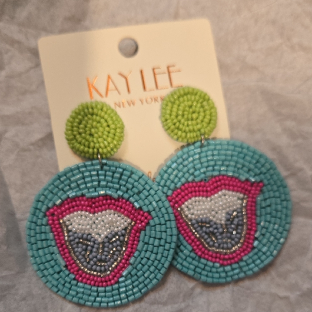 Hand Beaded Rolling Stones Statement Earrings Pierced